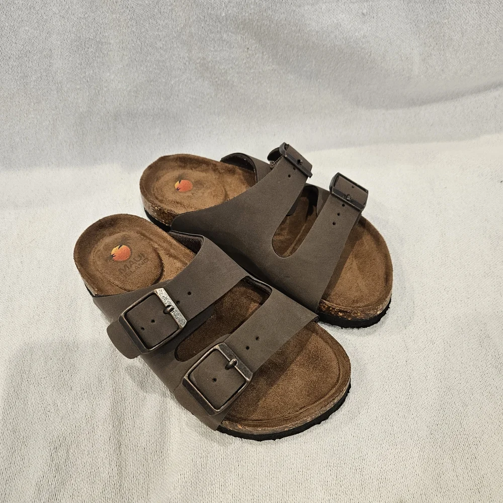 Maui Island kids's Brown Slide Sandals Double Buckle Strap Size 13 New